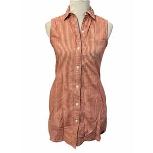 Faherty Dress Striped Sleeveless Shirt Dress •S• Pockets Organic Cotton Collared